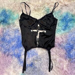 Black Graphic Strappy Corset Top